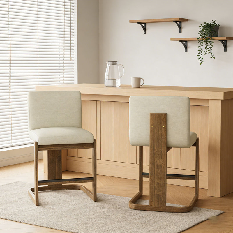 Ensemble de tabourets de bar modernes, Beige, noyer