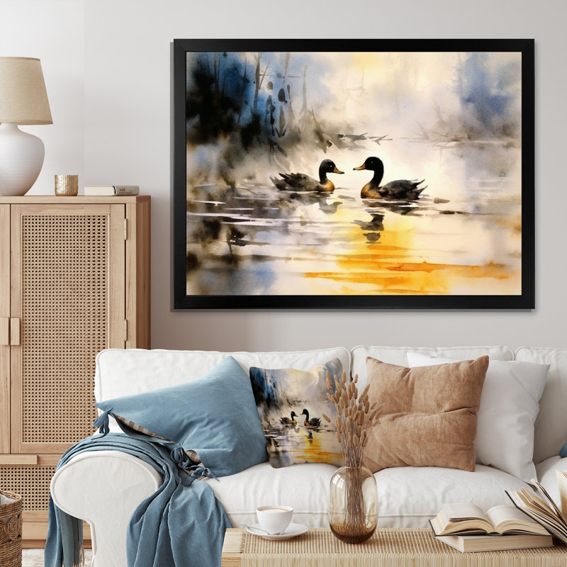 «Ducks In Pond III», reproduction sur toile, H 30 po x l 40 po x P 1,5 po, Cadre photo noir