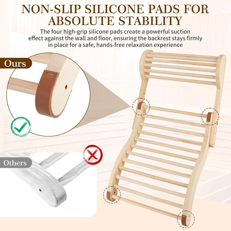 Dossier ergonomique pour sauna avec coussin réglable - Accessoires de sauna en bois en forme de S