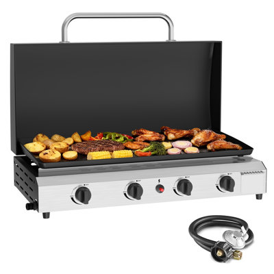 Plaque chauffante portative au gaz à 4 brûleurs SKOK avec hotte, station de cuisson au propane extérieure de 60 000 BTU, 426 pieds carrés Po Surface de cuisson pour le barbecue, le camping, les fêtes d'avant-match, l'argent