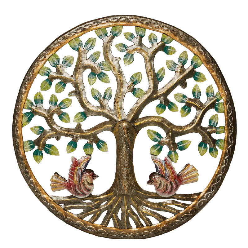 Décoration murale arbre à manteaux peint avec oiseaux