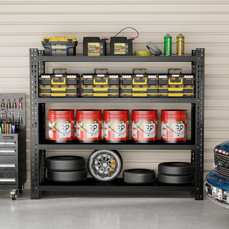 Étagère de garage très résistante, 6000 lb, très grandes tablettes réglables en métal (H 69 po x l 75 po x P 23,7 po), unité de rangement industriel pour entrepôt, noir