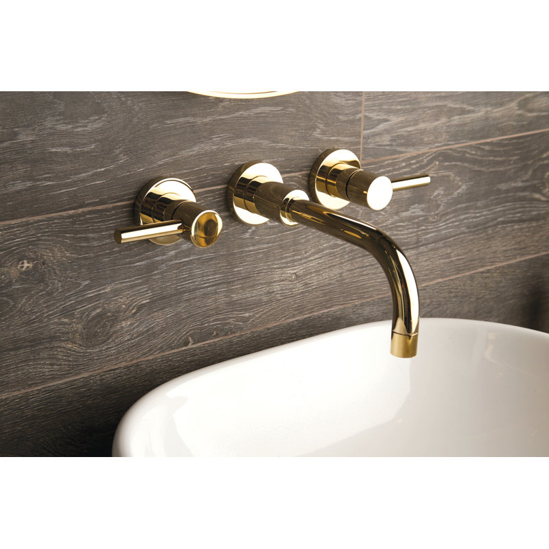 East Linear Wall Mount Bathroom Faucet, French Gold