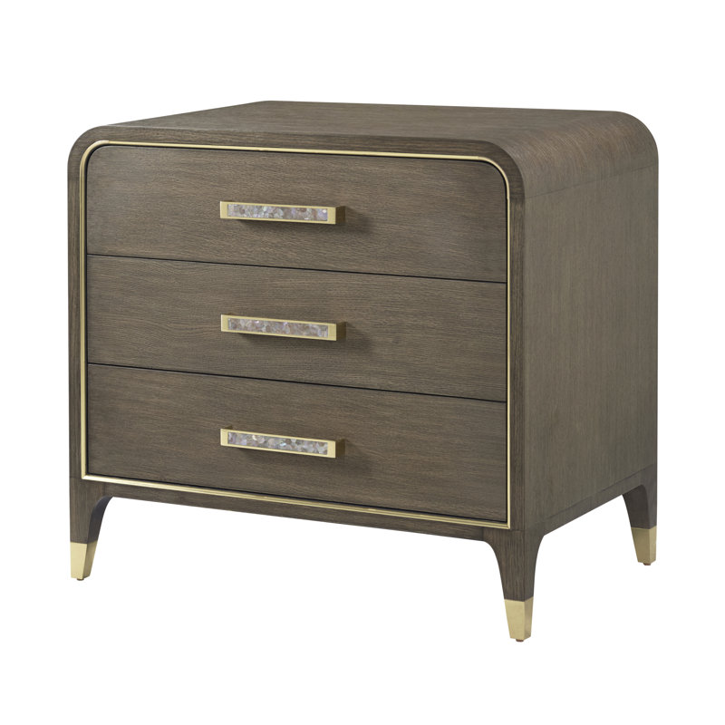 Judith Leiber Couture 3 - Drawer Nightstand, Gold/Gray/Mink
