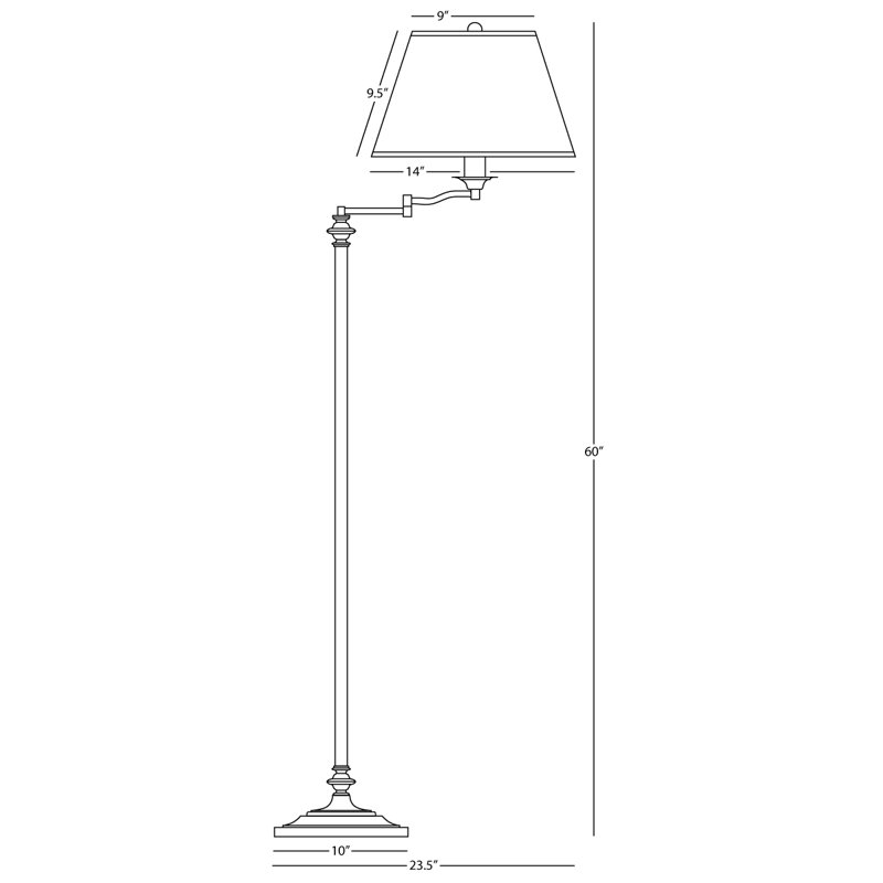 Wilton 60'' Black Antique Rust Adjustable Swing Arm Floor Lamp