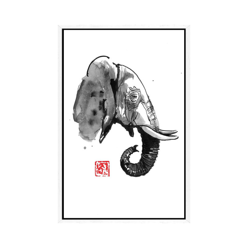 Elephant Profile by Péchane - Painting on Canvas, 101.6 cm H x 66.04 cm W, White Framed