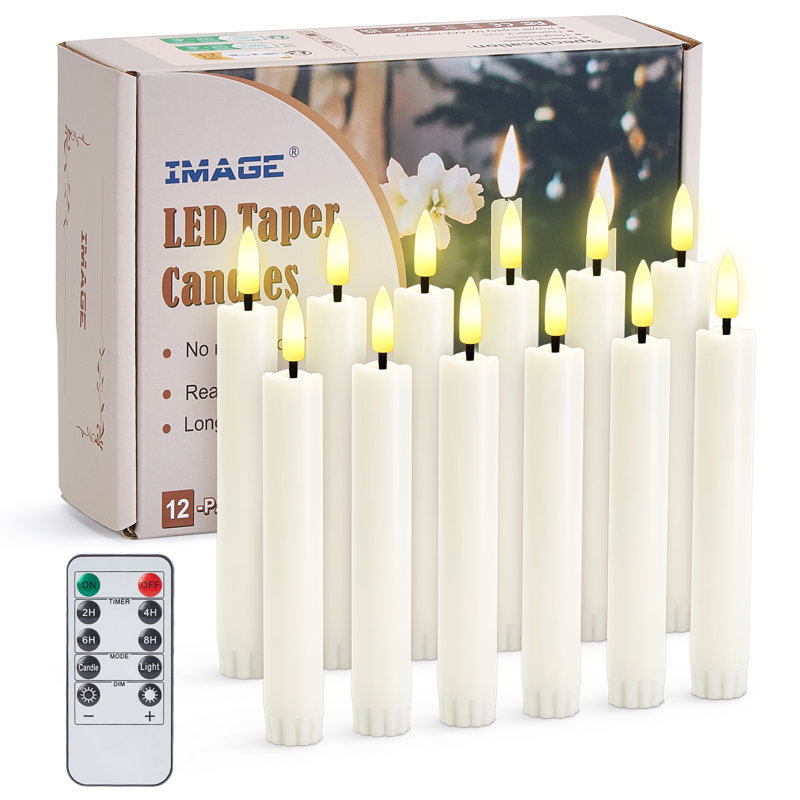 12 Pcs Flickering Flameless Taper Candles Warm White