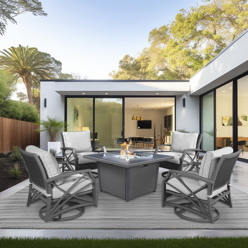 Bhaktivinod Patio Dining Set with , Cushions Included, Gray, Gray