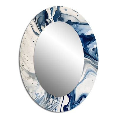 Blue And Grey Ethereal Elixir IV - Large Oval Wall Mirror On Metal