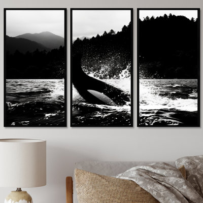 Orque éclaboussant dans l'eau, ensemble de décorations murales monochromes