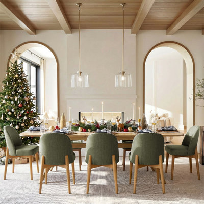 9-Piece Wood Dining Set with 8 Upholstered Chairs and Extendable Trestle Table