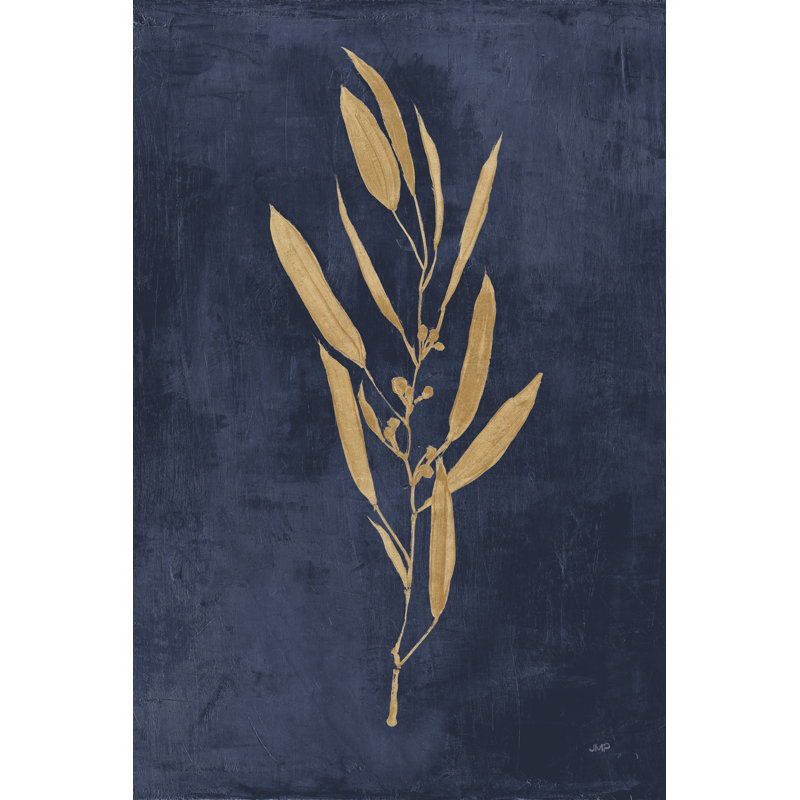 «Botanical Study I Gold Navy» par Julia Purinton - reproduction imprimée, H 18 po x l 12 po