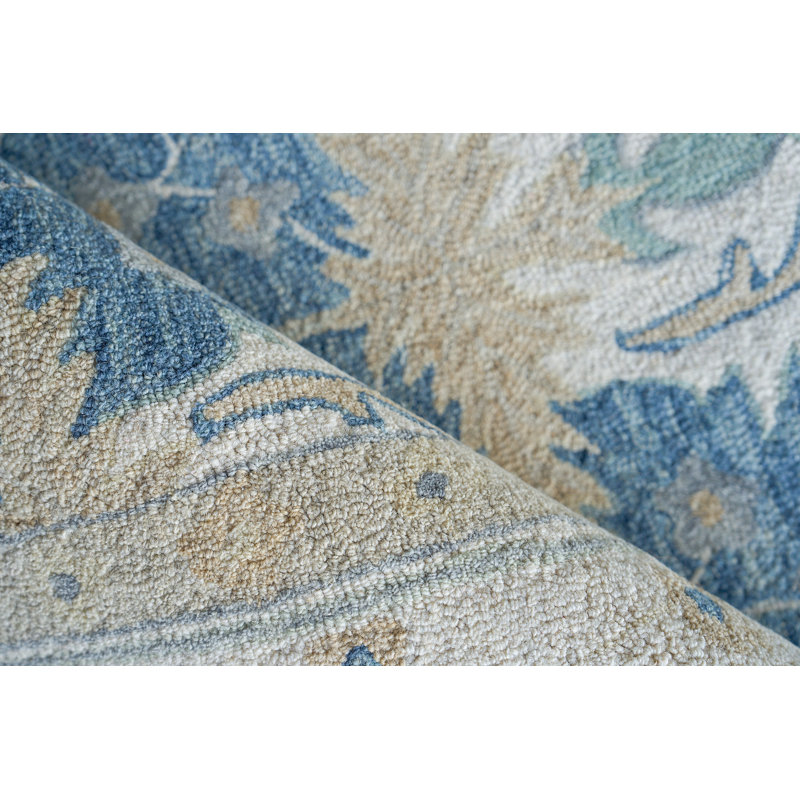 Exquisite Rugs Claremont Oushak Handmade Hand-Tufted New Zealand Wool On Canvas Blue/Ivory Area Rug, Rectangle 12' x 15'