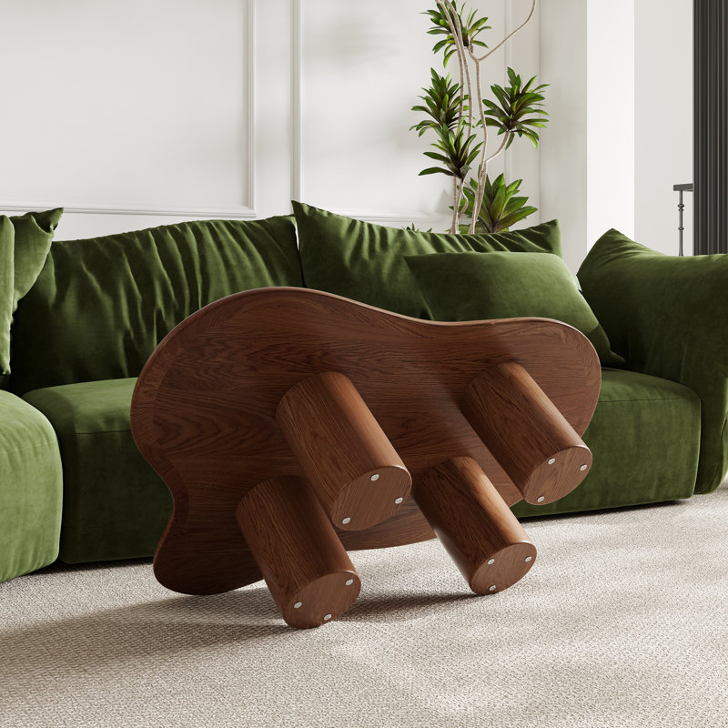 Irregular Cloud-shaped Coffee Table With 4 Cylindrical Legs, Walnut Cocktail Table for Home Living Room, Easy Assembled