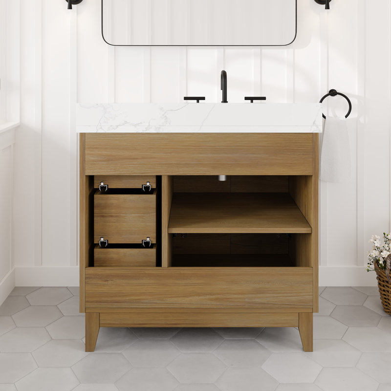 Burtch 36"W X 22"D Oak Bathroom Vanity With White Arabescato Engineered Stone Countertop And Undermount Ceramic Sink
