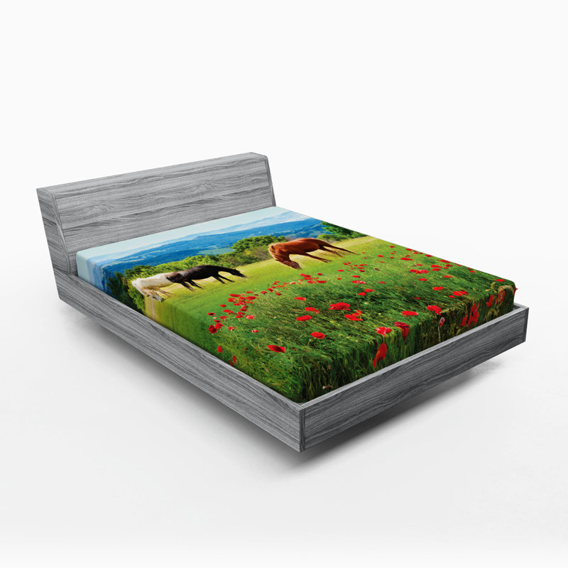 Horse and Rural Landscapes Microfibre Jersey Knit Fitted Sheet, European Kingsize (160 x 200cm)