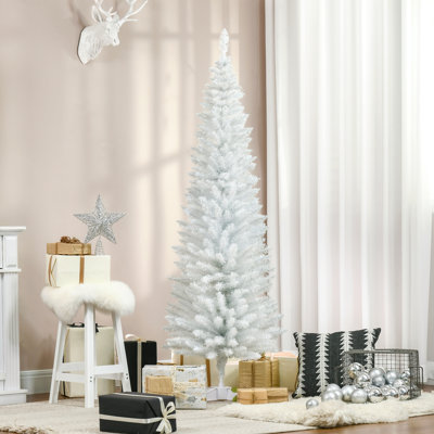 6' Artificial Pencil Christmas Tree, Slim Xmas Tree With 390 Realistic Branch Tips And Plastic Stand, White