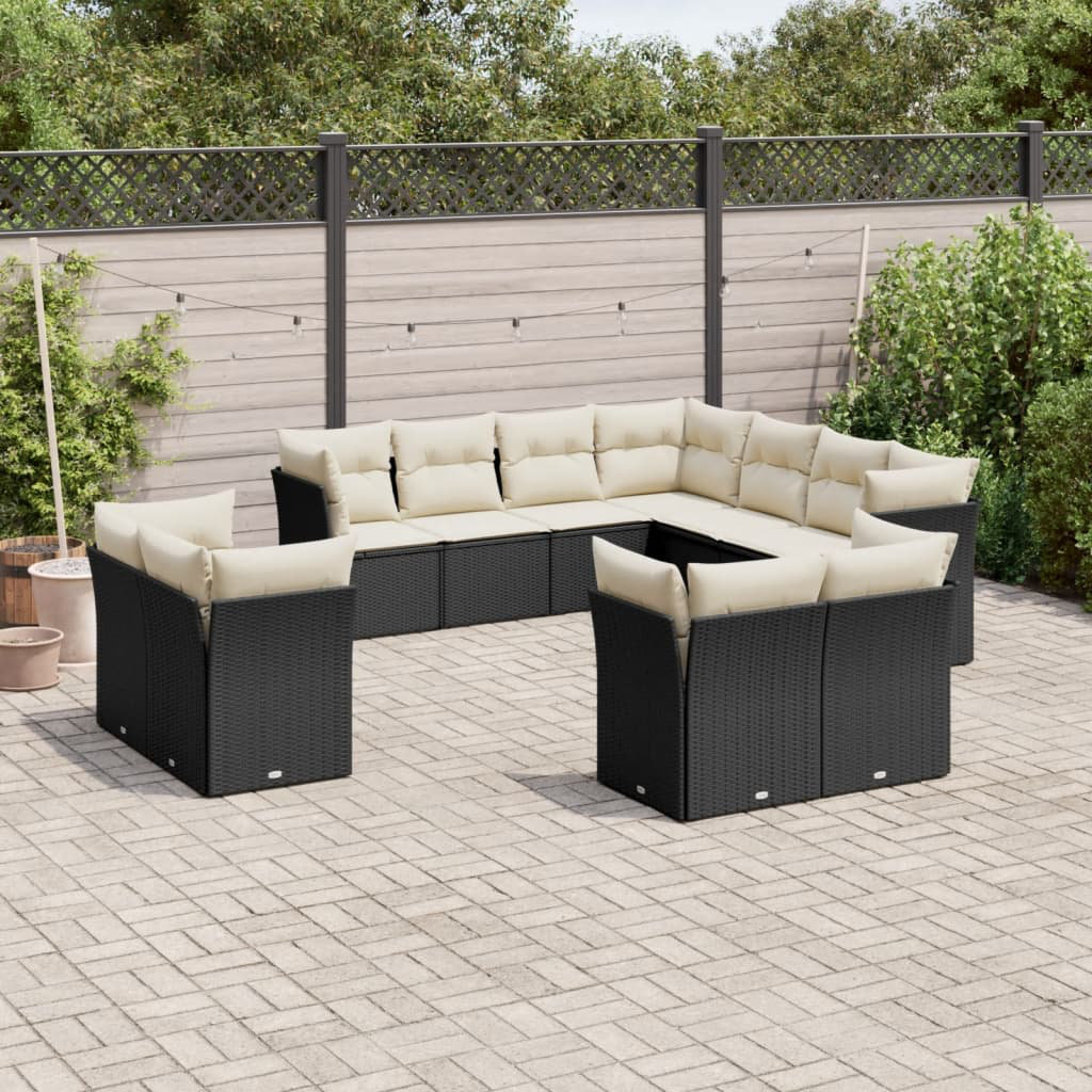 Vidaxl 11-Tlg. Garten-Sofagarnitur Mit Kissen Schwarz Poly Rattan