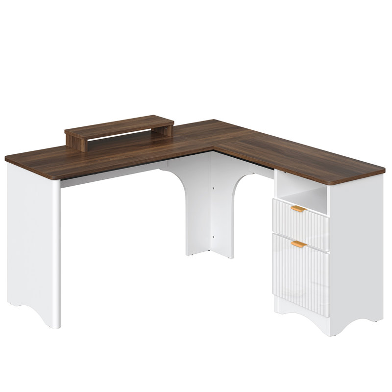 L-Shaped Executive Desk, Walnut/White