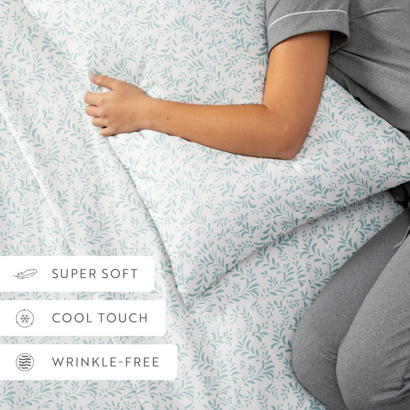 Ensemble de draps en microfibre à motif Simply Soft™, Éclat de vignes bleu clair , Grand