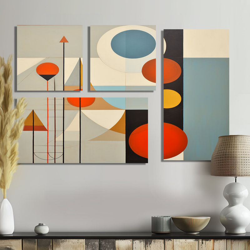 «Serendipity Abstract Mid-Century Geometrics I», art mural bleu, 4 pièces, Impression encadrée sans passe-partout, Noir