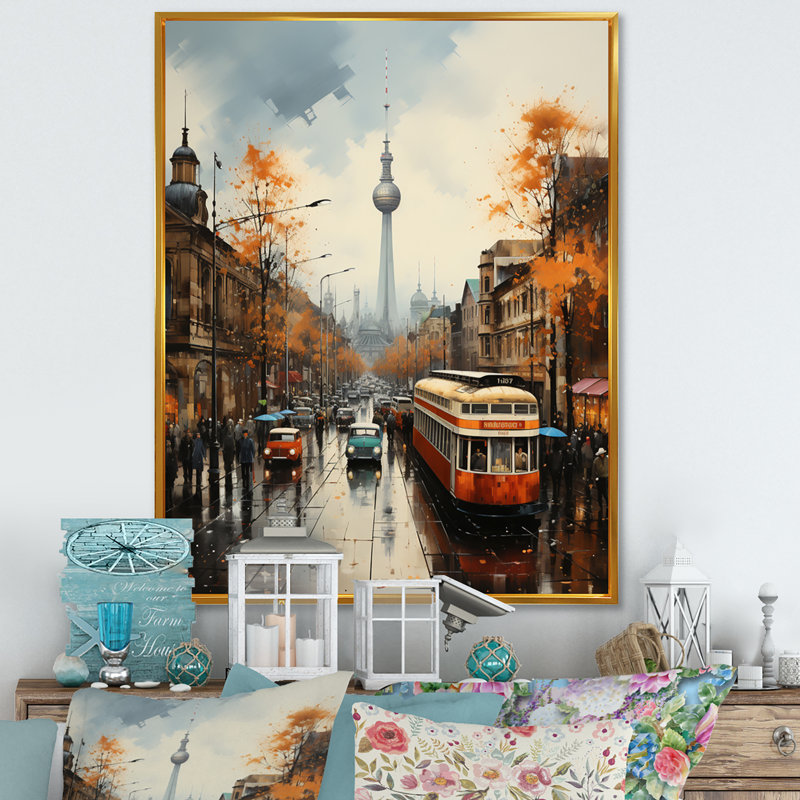 Allemagne, Allemagne, Berlin, horizon II - art mural sur toile Allemagne, H 32 po x l 16 po x P 1 po, Cadre flottant doré