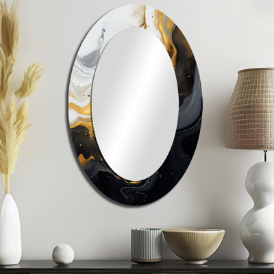 Or et marbre noir Essence III - miroir mural ovale moderne doré