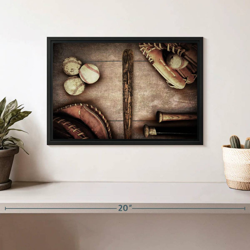 Baseball Themed, Floating Frame Black, 13" X 9"