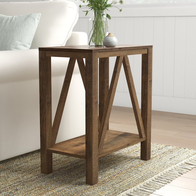 Emmie A-Frame End Table with Lower Shelf, Rustic Oak Top/Rustic Oak Base