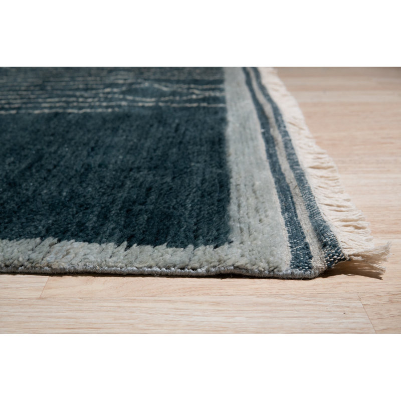 Green Hand-Knotted Wool Linear Forest Geometric Modern Contemporary Carpet Rug, 9' x 12'