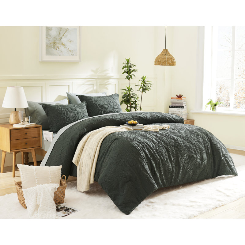 3D Embossed Comforter Set 7PC, Queen Comforter + 6 Additional Pieces, Dark Green