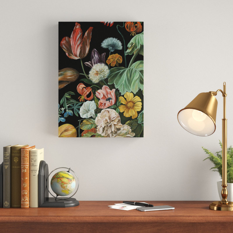 « baroque floral i », peinture sur toile tendue, H 19 po x l 14 po x P 2 po