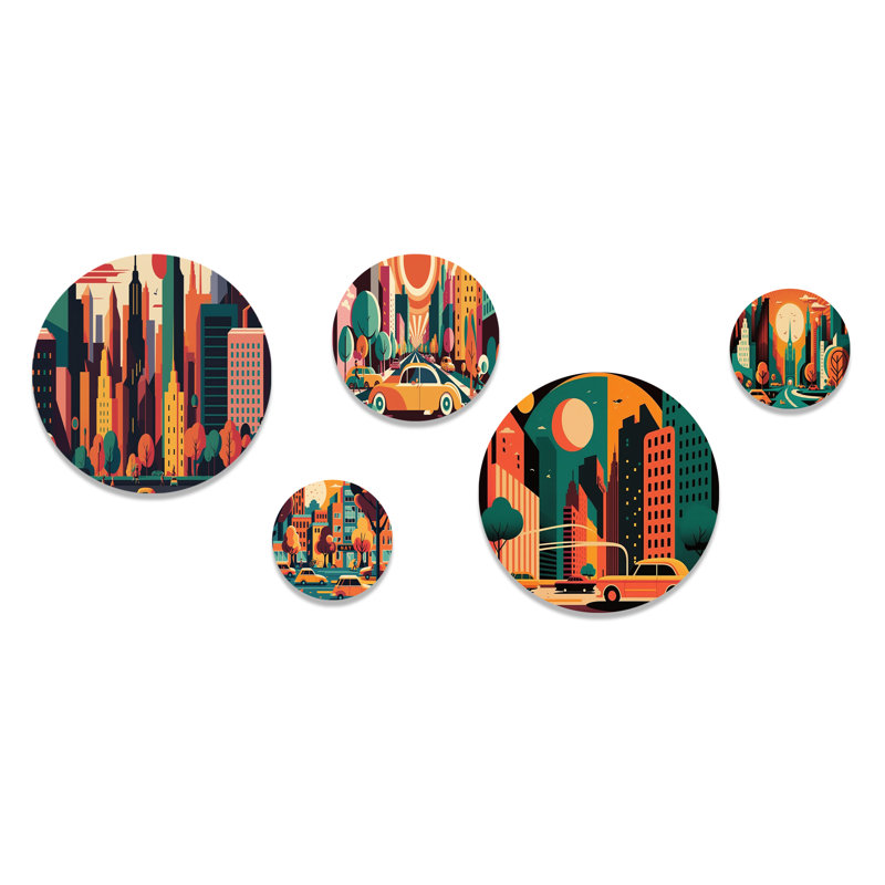 Ensemble de 5 décorations murales colorées Cityscape I