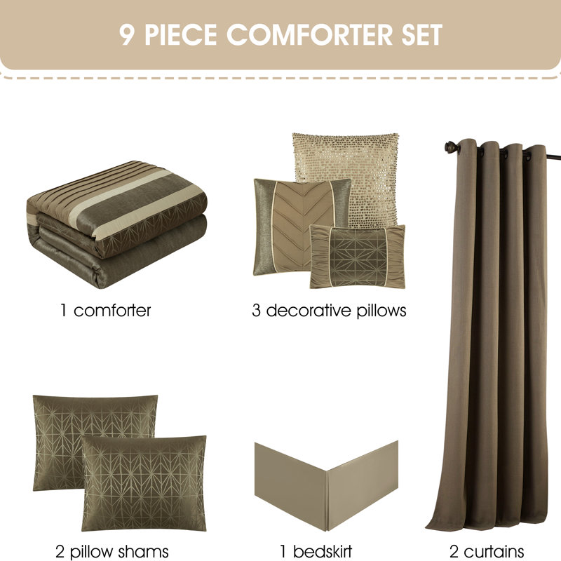 Taupe Geometric Jacquard 9-Piece Comforter Set, California King