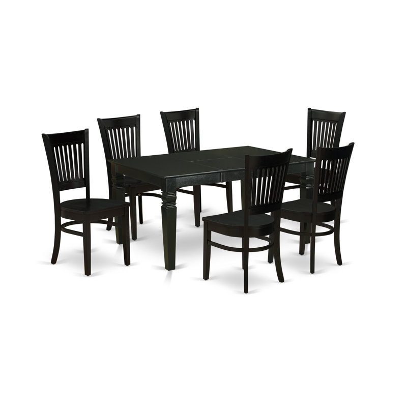 7 Piece Kitchen Table & Chairs Set Consist of a Rectangle Dining Room Table with Butterfly Leaf and 6 Dining Chairs, Black