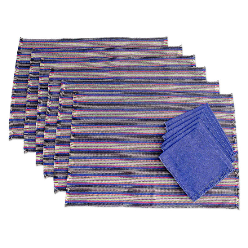Ensemble de linge de table en coton bleu fait à la main Solola (ensemble pour 6)