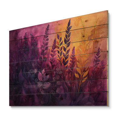 Lavande et plantes grasses, paysage de plantes I - art mural en bois succulent - sur bois de pin naturel