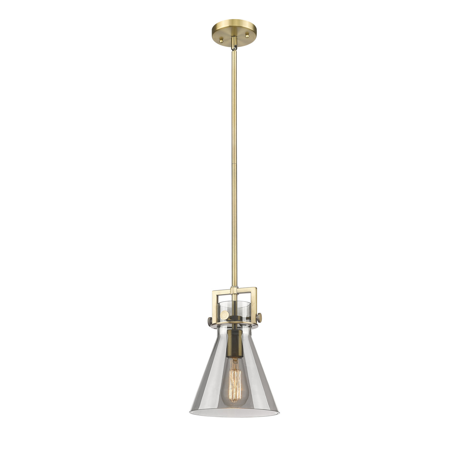 Coterie Single Light Glass Dimmable Pendant, Brushed Brass, Plated Smoke, 11.38" H x 8" W x 8" D