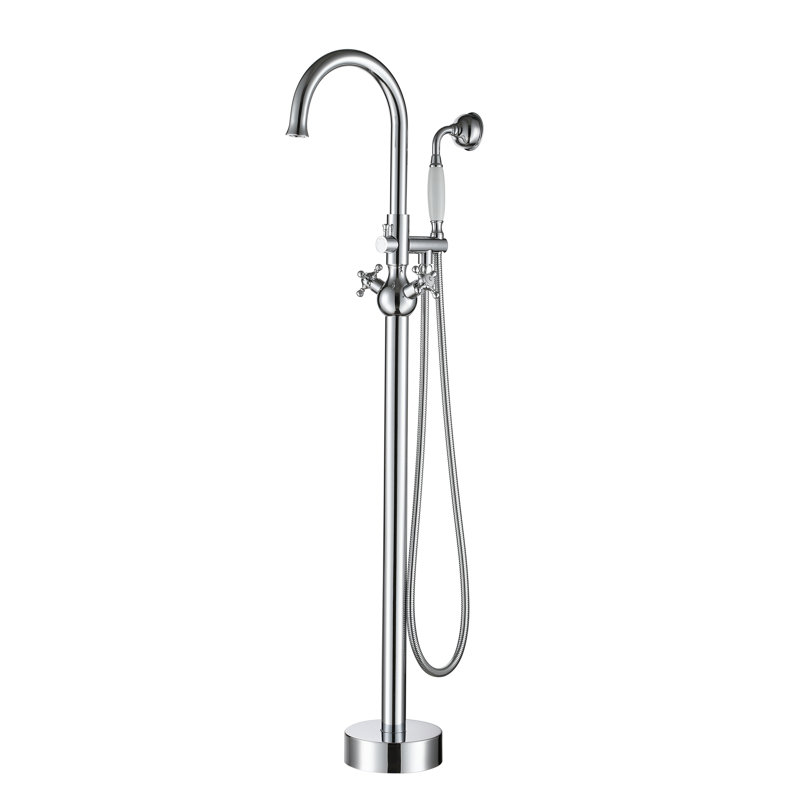 2 Handle Freestanding Tub Filler with Diverter, Chrome/White
