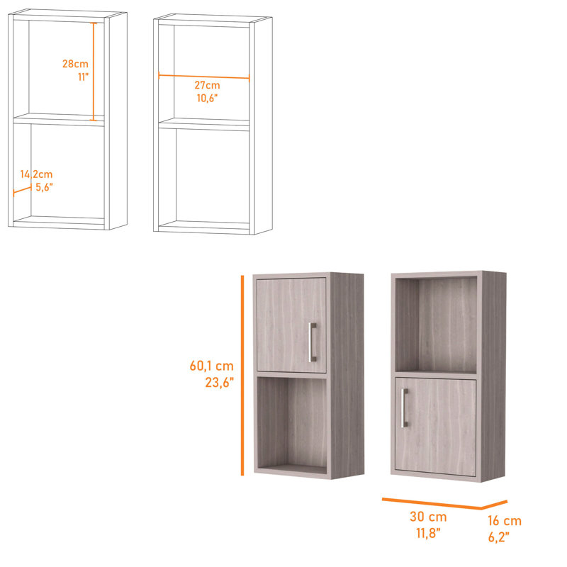 Armoires de rangement murales en chêne blanc avec tablette ouverte - Essentials, Chêne