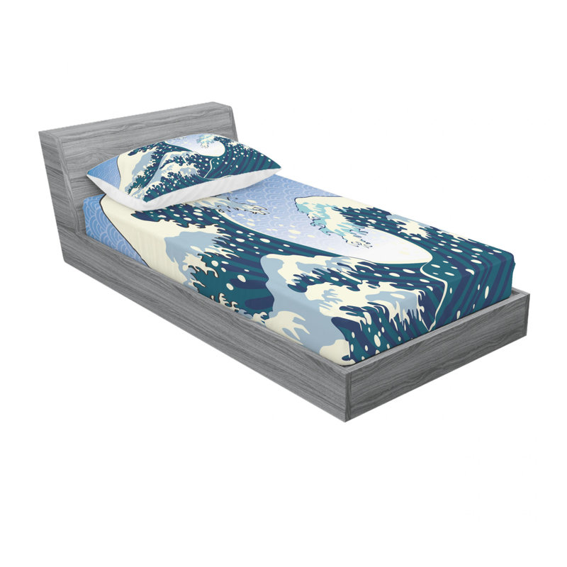 Ensemble de draps abstraits à peinture far eastern, Ensemble de draps pour lit simple TG avec drap-hou
