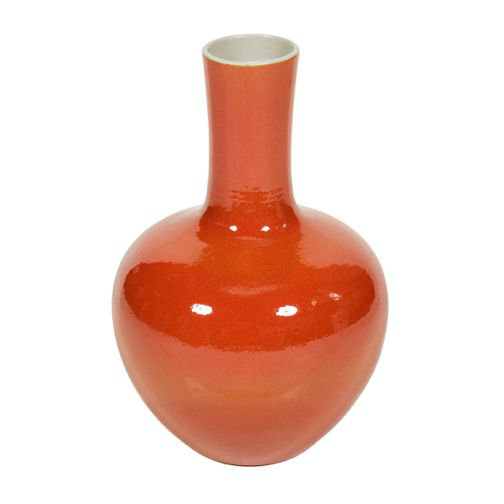 Vase de table en porcelaine d’intérieur/extérieur, Orange craquelé, H 21 po x l 14 po x P 14 po