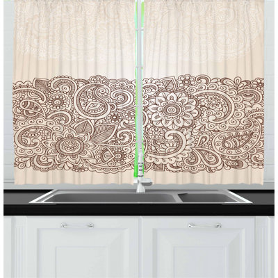 2 Piece Complex Design Mandala and Paisley Nature Inspired Victorian Revival Kitchen Curtain -  East Urban Home, 44AEA69772B847CAAFC1FF97E8566F05