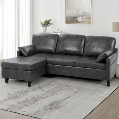 Suede Fabric Sectional Sofa W/Usb Port, Reversible L-Shaped Couch W/Storage Chaise, Modern Convertible Sofa For Living Room, Studio, Office by Ebern Designs