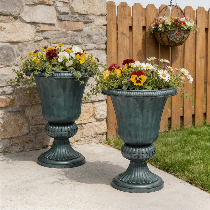 Urn Planter Flower Pot Vase Indoor Outdoor Garden Plant Container Front Column Wedding Pot Decor, 2, Green