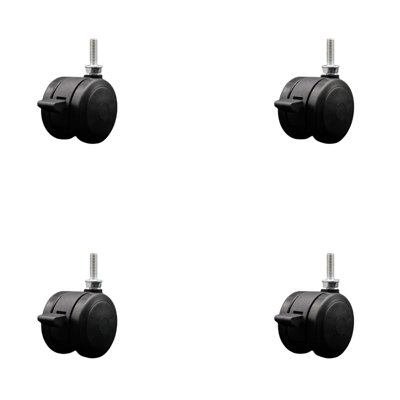 2 Inch Black Floor Safe Twin Wheel Casters with Brakes 5/16 Thread Stem Set of 4