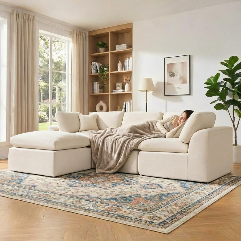 Canapé modulaire de 108 po, canapé en mousse à mémoire de forme sans cadre avec méridienne, sans assemblage, canapé convertible en L avec housses lavables pour le salon