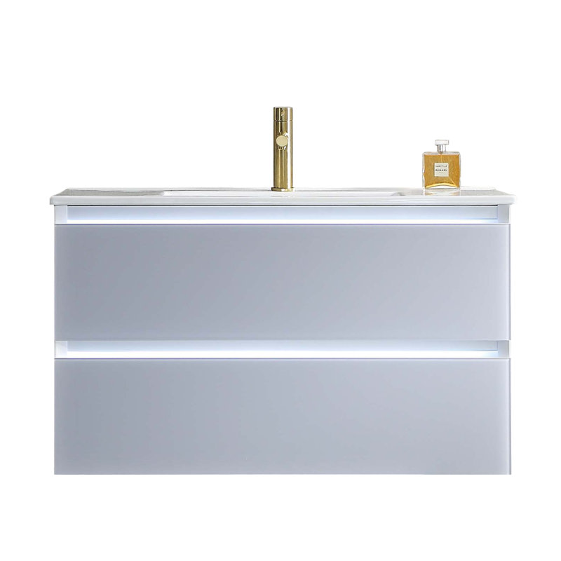 Meuble-lavabo mural simple 36 po avec lavabo, Gris clair