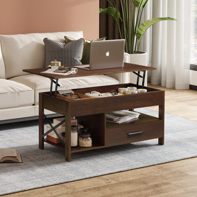 Coffee Table, 39" Lift Top Coffee Table With Hidden Compartment, Storage Drawers And Storage Shelf For Living Room, Reception Room, Espresso