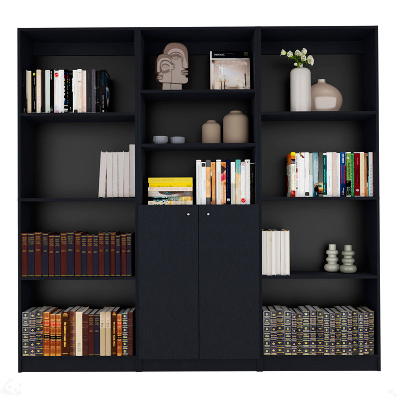 Ensemble de salon noir 3 pièces avec 3 bibliothèques